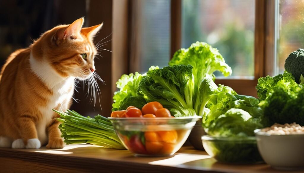 Cat eating healthy food